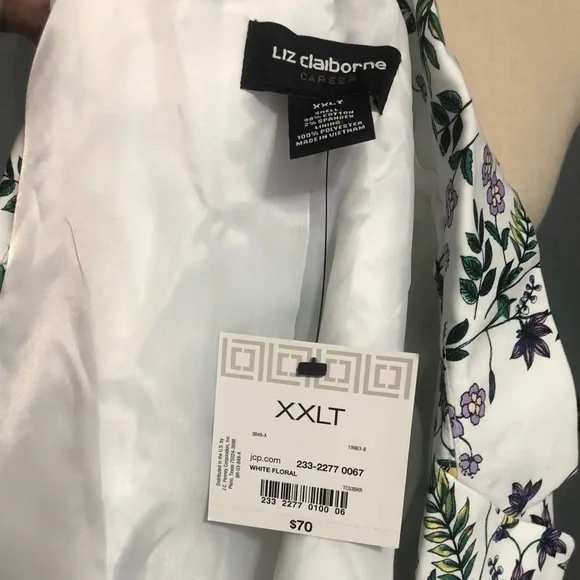 LIZ CLAIBORNE | WHITE FLORAL | ONE BUTTON JACKET | BRAND NEW WITH TAGS - Picture 7 of 7